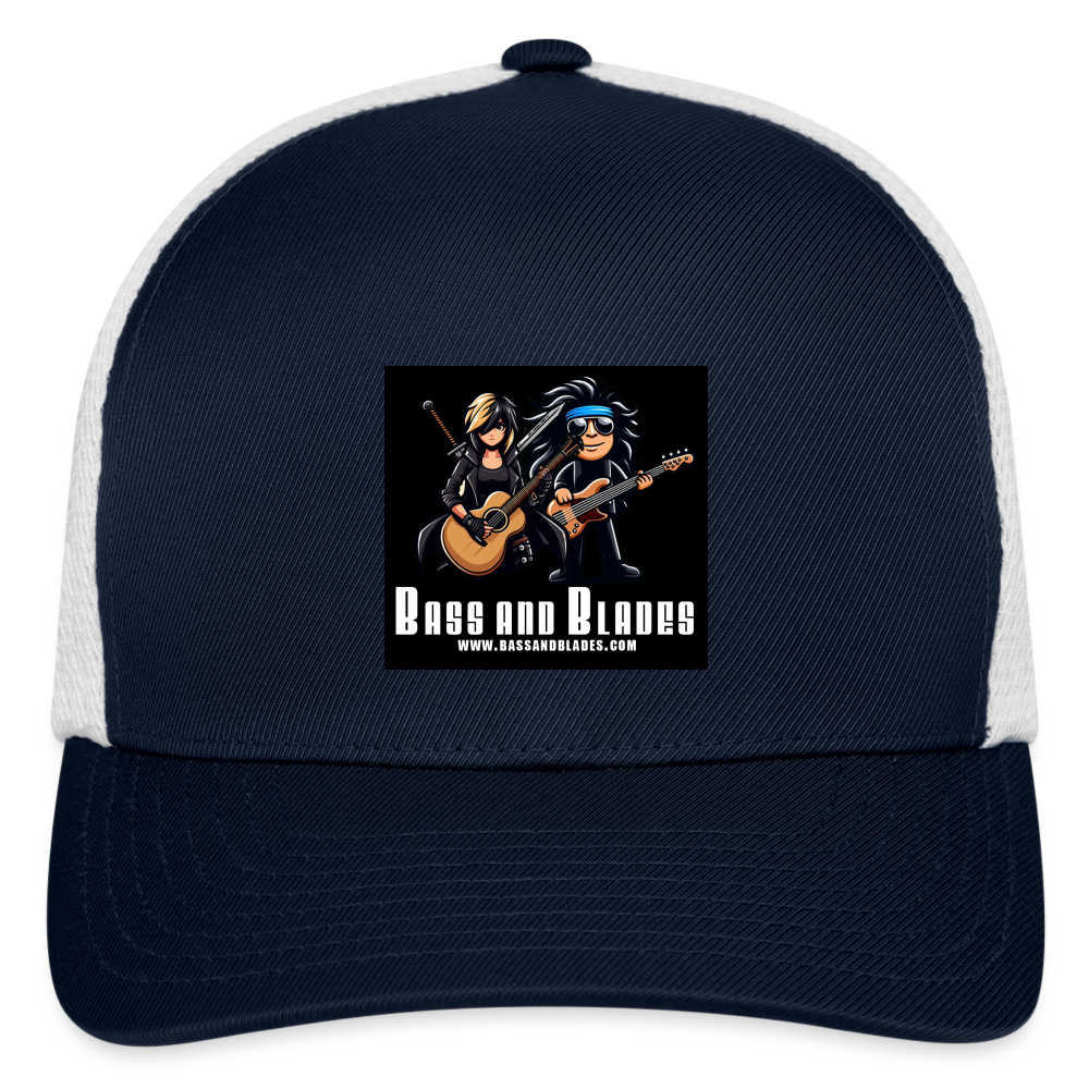 BASS AND BLADES Flexfit Fitted Baseball Cap - navy/white